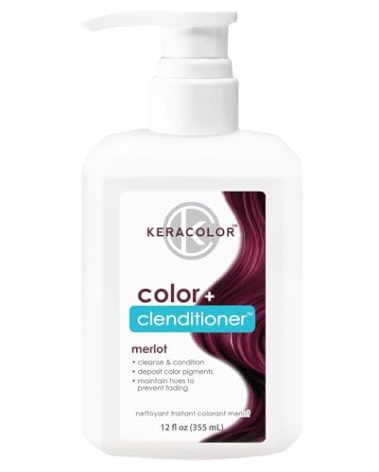 Keracolor Color + Clenditioner 3-in-1 Color-Depositing Conditioner, Gently Cleanses & Conditions, Semi-Permanent Merlot Hair Color, 12 Fl Oz