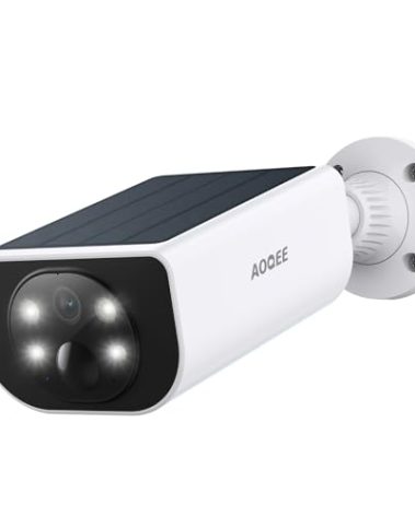 AOQEE 2K Solar Camera Outdoor Wireless-2.4Ghz WiFi Cameras for Home Security, Continuous Power, Color Night Vision, SD Card/Cloud Storage, Waterproof, Compatible with Alexa/Google Home S1 (1 Pack)