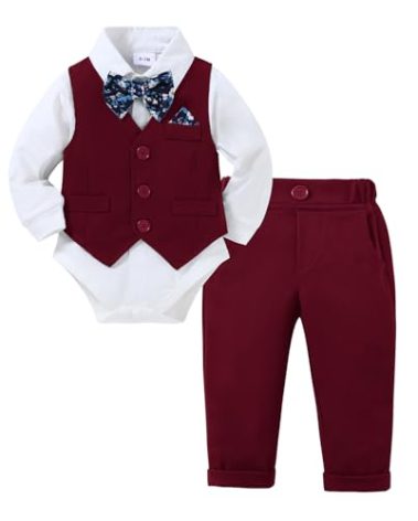 DISAUR Baby Boy Wedding Outfit 3-6 Months Christmas Wine Red Baby Boy Suit First Christmas Church Outfit