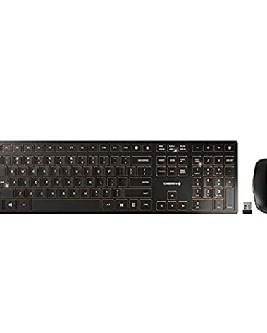CHERRY DW 9100 Slim Wireless Keyboard and Mouse Set Combo Rechargeable with SX Scissor Mechanism, Silent keystroke Quiet Typing with Thin Design for Work or Home Office. (Black & Bronze)