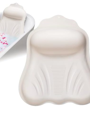 Luxury Silicone Bath Pillow for Tub, New Cloud-Soft 4D Air-Cushion Bathtub Pillow for Head and Neck & Back Support, Strong Suction Cups, Waterproof Quick-Dry Bathtub Headrest (White)