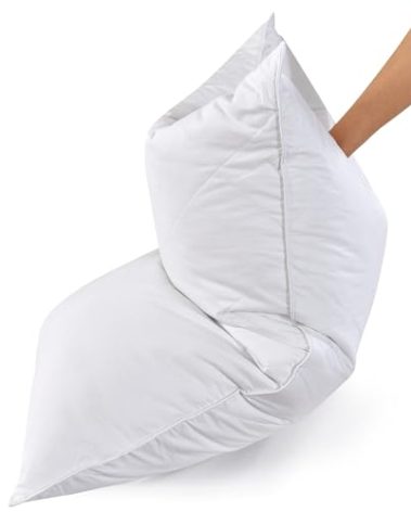Three Geese White Goose Feather Cotton Pillows Standard Size Set of 2- Soft 600 Thread Count 100% Cotton, Medium Firm,Soft Support Surround Fill Cotton (Standard Size:Pack of 2)