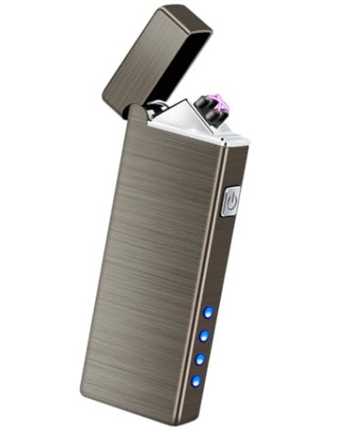 LcFun Electric USB Rechargeable Lighter Windproof Flamesless Plasma Dual Arc Lighter Small Metal Pocket Lighters for Candle, Christmas Stocking Stuffers Gifts for Men (Nickel Brushed)