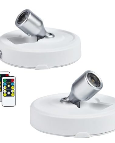 HOFUY Wireless Spot Light, Battery Operated Picture Lights Mini Accent Lights Indoor with Remote, Dimmable LED Spotlight Stick on Anywhere Rotatable Wall Light for Paintings Artwork (2 Pack)