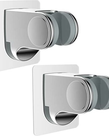 Hibbent 2 Pack Shower Head Holder - Strong Adhesive, Waterproof, Height Adjustable, Wall Mount, No Drilling, Chrome Finish