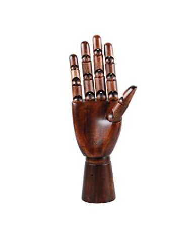 KUROFLY Hand Jewelry Holder Wooden Hand Mannequin for Jewelry, Ancient Dark Red Manikin Right Hand for Jewelry Sunglasses Holder,26cm, Right Hand