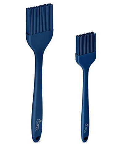 HOTEC 2 pieces Set Basting Brushes Silicone Heat Resistant Pastry Brushes Spread Oil Butter Sauce Marinades for BBQ Grill Barbecue Baking Kitchen Cooking BPA Free Dishwasher Safe (Classic Blue)