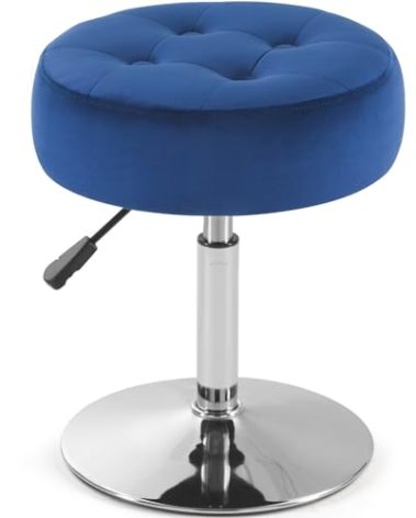 Gitrah Blue Vanity Chair for Makeup Room Vanity Stool for Makeup Room Round Velvet Tufted Makeup Chair Vanity Stools for Bathroom Height Adjustable 360 Swivel