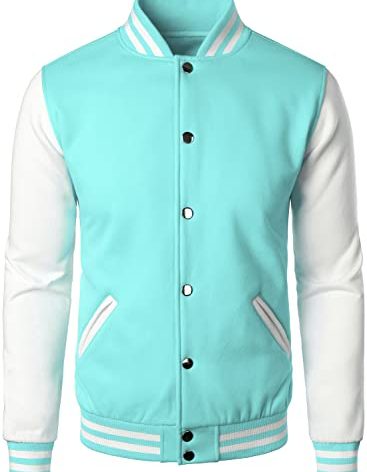HOOD CREW Man’s Varsity Baseball Jacket Cotton Blend Letterman Jackets Lightblue S