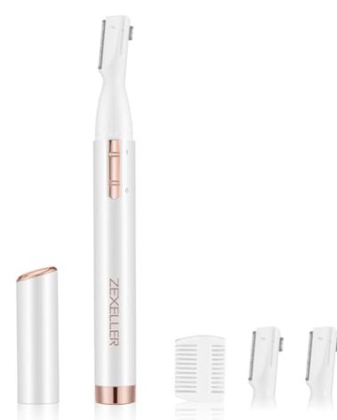 ZEXELLER Upgraded Eyebrow Trimmer, Precision Facial Hair Trimmer with Comb, Battery Operated Painless Electric Eyebrow Razor Facial Hair Remover Face Chin Neck, Upper-Lip, Peach-Fuzz
