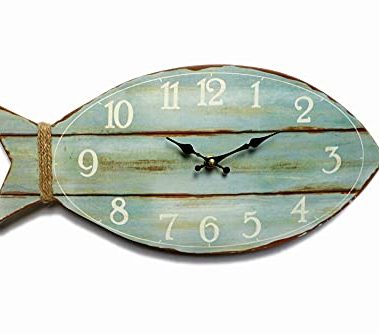 GIFTAYA Fish Beach Wall Clock Silent Non-Ticking Wooden Wall Clocks Ocean Sea Theme