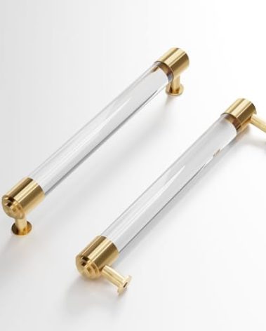 KOXHERO Brass and Acrylic Kitchen Cabinet Pulls 7 in Hole 4Pack Gold and Clear Elegant Drawer Handle Charming Dresser Knob for Closet Cupboard Wardrobe Laundry Room Bathroom