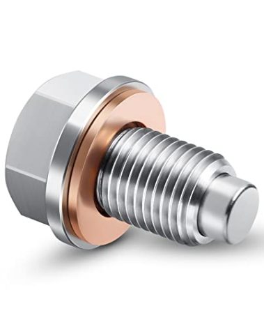 M12 x1.25 Magnetic Oil Drain Plug Stainless Steel with Red Copper Washer Gaskets Replacement for Toyota, Lexus, Nissan, Infiniti