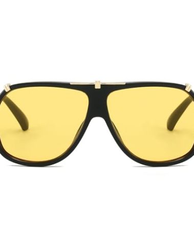 Freckles Mark 70s Italian Mob Boss Retro Square Sunglasses for Men Women Vintage Disco Sun Glasses (Yellow/Gold, Millimeters, 56)