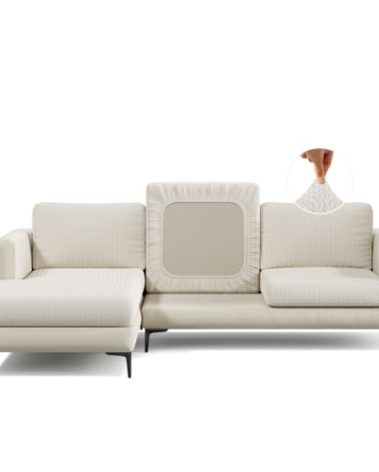 Nolan Interior Magic Sofa Cover - Wheat Back Couch Cover - Pet Proof, Easy Install, Stretchy Slipcover - Medium, Ivory Beige