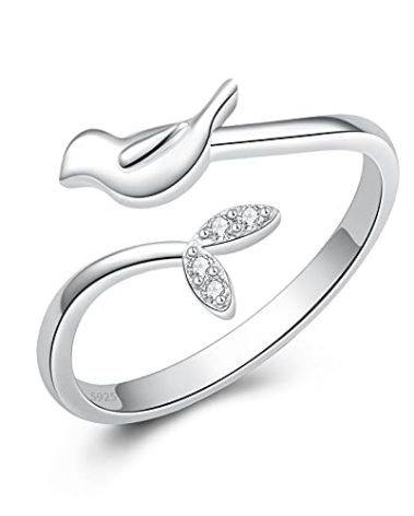 YLT 925 Sterling Silver Peace Dove Animal Jewelry Ring CZ Dove with Olive Leaf Adjustable Open bird of peace rings Gifts for Women Teens