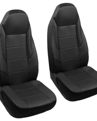 GIANT PANDA Front Car Seat Cover for Jeep Wrangler TJ (1997-2006),Leather Bucket Seat Covers Custom Fit Jeep Accessories (Black) 2-Pack