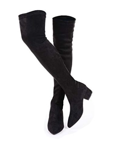 N.N.G Women Over the Knee Boots Black Winter Stretch Suede 2 inch Low Heel Long Thigh High OTK Pointed Toe,Classic Style for Office Evening Casual Wear, Size 7.5