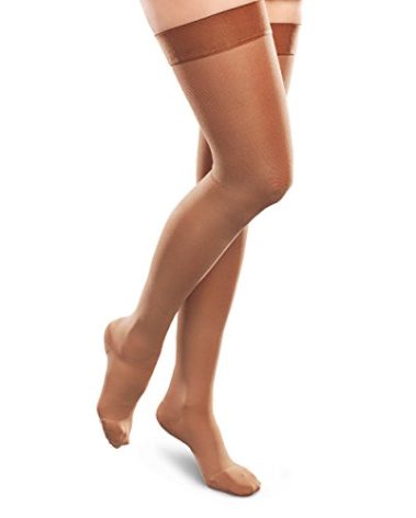 Ease Opaque Women's Support Thigh High Stockings - 20-30mmHg Moderate Compression Nylons (Bronze, Large Long)
