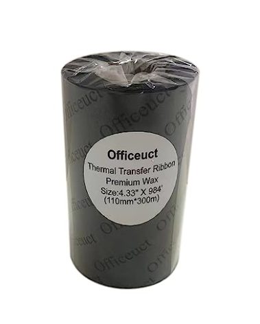 Officeuct Thermal Transfer Ribbon 4.33" x984'(110mmx300m) Black Premium Resin-Enhanced Wax Ribbon 1" Core Ink Outside Compatible for Zebra,Sato,Datamax Printer-1 Roll