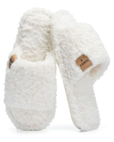 GOEWY Fuzzy Open Toe Slippers for Women Indoor Cozy Memory Foam Slip On House Slides Shoes Gifts for Womens Her Mom