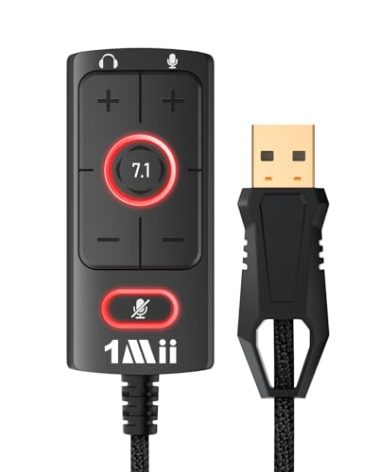 [Upgrade] 1Mii USB Sound Card, 3.5mm Jack Audio Adapter - Virtual 7.1 Surround Sound - USB Adapter for Desktop/Laptop/Game Equipments, External Sound Card No Drivers Needed Plug and Play