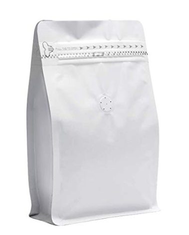 50 Pieces 12 Ounce White Kraft Paper Coffee Bags, Stand Up Coffee Pouches with One Way Degassing Valve and Reusable Side Zipper (Pull Tab to Open) Flat Bottom - Stand Up Well (12oz, 340gram)