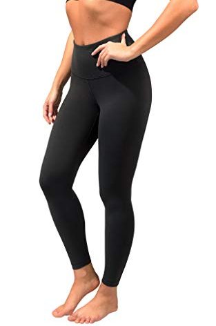 90 Degree By Reflex Ankle Length High Waist Power Flex Leggings - 7/8 Tummy Control Yoga Pants - Black - Large