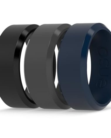 Enso Rings Bevel Classic Silicone Wedding Ring – Hypoallergenic Unisex Wedding Band – Comfortable Band for Active Lifestyle - Obsidian/Slate/Navy - 9