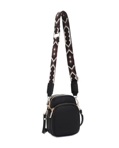 Mali+Lili Small Crossbody Bag for Women, Triple Compartment Shoulder Bag with Double Strap, Crossbody Bag for Travel, Work, Holiday BLACK/TRI