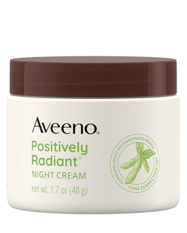 Aveeno Positively Radiant Moisturizing Face & Neck Night Cream with Tone Correcting Soy & Niacinamide, Night Cream Targets Dull Skin & Evens Skin Tone & Texture, Hypoallergenic, 1.7 oz