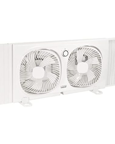 Comfort Zone Living Comfort 9-Inch Twin Window Fan with 2 Speeds & Individually 180° Rotating Fan Heads, Removable Bug Screen – Ideal for Home, Kitchen, Bedroom & Office