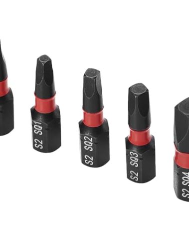 ColumPRO 5PCS Robertson Square Drive Bits, Premium S2 Alloy Steel Square Drill Bit Set, Size # 0,1,2,3,4, 1/4 Inch Hex Shank, 1 inch Long