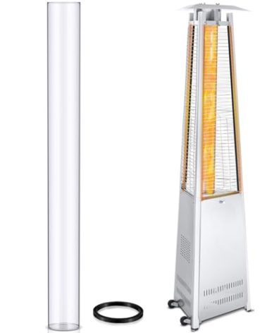 VIHOSE 1 Pcs Patio Heater Replacement Parts 49.5 x 4 Inch Quartz Glass Tube with Silicone Connecting Ring Clear Heating Glass Tube Replacement for Outdoor Home Patio Heater Accessories