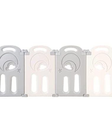 Fortella Cloud Castle Foldable Playpen, Baby Safety Play Yard with Whiteboard and Activity Wall, Indoors or Outdoors (Gray 4-Panel Extension)