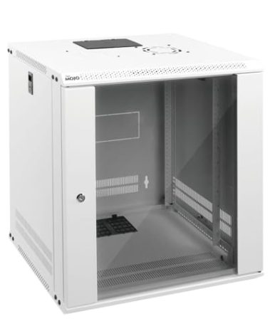Tecmojo 12U Wall Mount Rack Network Cabinet for 19" IT Equipment,with Lockable Glass Door and Side Panels,Cooling Fan,17.7inch Depth,White
