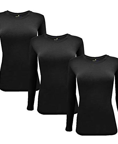Natural Uniforms Women's Under Scrub Tee Crew Neck Long Sleeve T-Shirt-3-Pack (Medium, 3 Pack Black)