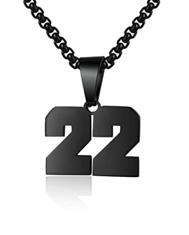 Susook Number Necklace for Boy Black Athletes Number Stainless Steel Chain 00-99 Number Charm Pendant Personalized Sports Jewelry for Men Basketball Baseball Football(22) Over 18 years old