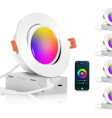 CLOUDY BAY 4 inch Gimbal Smart WiFi LED Recessed Lights,RGBCW Color Changing,Compatible with Alexa and Google Home Assistant,No Hub Required,2700K-6500K,IC Rated,Pack of 4