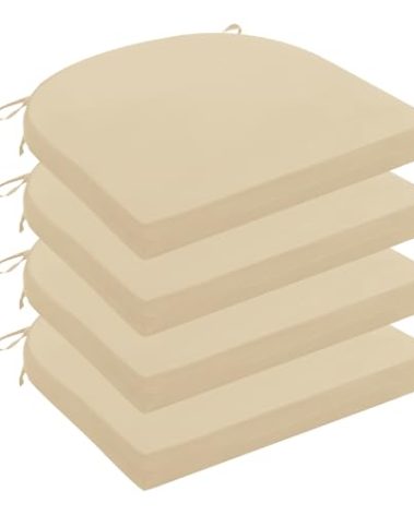 Wellsin Outdoor Chair Cushions for Patio Furniture - Patio Chair Cushions Set of 4 - Water Resistant Round Corner Outdoor Seat Cushions 17"X16"X2", Beige