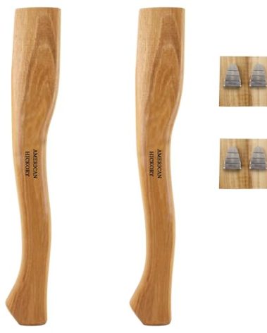 2 Pack American Hickory Axe Handle Replacement for 14" Axes That use 1-1/4 Pound Heads Complete Set with Wooden and Steel Wedges - Hatchet Handle Replacement - Hickory Hatchet Handle Replacement Axe