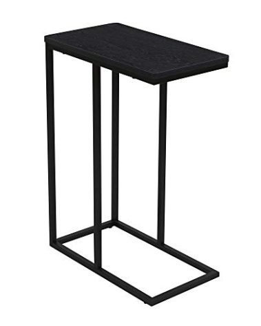 Household Essentials Jamestown C-Shaped for Accessibility Side End Table Black Oak Wood Grain and Black Metal