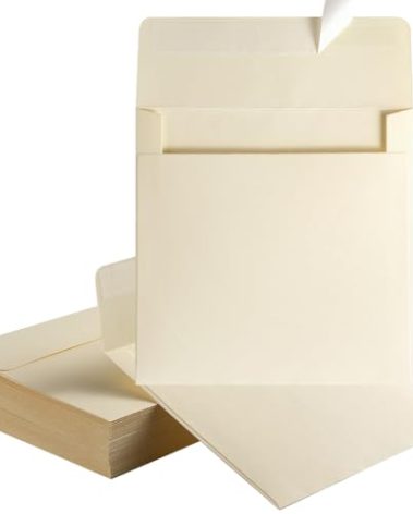 50 Pack Colorful 6 x 6 Envelopes Square Envelopes Self Seal for Wedding, Party Invitations, Greeting Cards, Announcements, Photos, CD/DVD Sleeves (Cream)