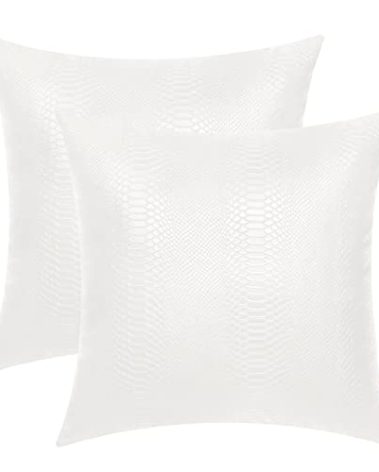 BRAWARM White Leather Throw Pillows 18 X 18 Inches, Snake Leather Pillow Covers Pack of 2, Faux Leather Decorative Pillow Covers for Couch Living Room Garden Bed Sofa Home