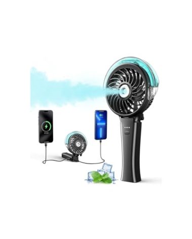 WITHOUSE 6000mAh Portable Handheld Misting Fan as Power Bank, 50ml XL Water Tank, 20H Runtime 3 Speeds, 180° Foldable Rechargeable Mist Fan for Travel, Outdoors, Makeup - Black