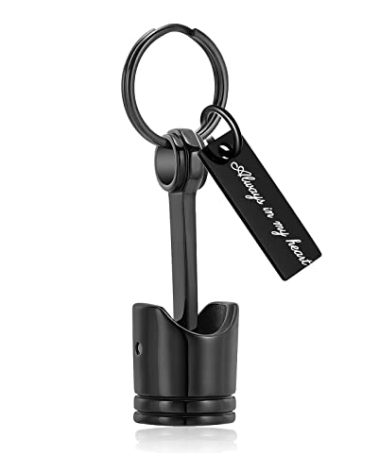 Yinplsmemory Auto Part Cremation Urn Keychain for Ashes for Men's Motor Piston Ashes Keepsake Memorial Jewelry for Dad