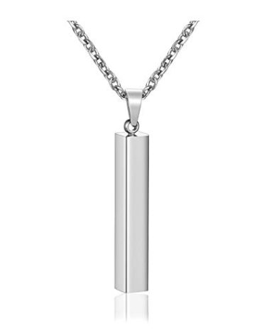 Zysta Silver Cool Simple Bar Necklace Men Women Dangle Vertical Cuboid Stick Pendant 24 inches Chain Stainless Steel Jewelry Gift