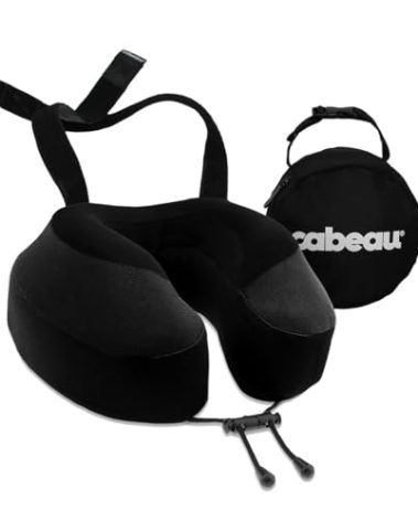 Cabeau Airplane Travel Pillow for Long Flights - Evolution S3 - Supportive Memory Foam with Seat Straps to Secure Your Head and Neck and Provides 360° Support (Jet Black)
