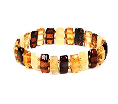 AMBERAGE Baltic Amber Bracelet for Women – Genuine Natural Multi-Color Polished Amber Beads – Handmade Stretch Design – Elegant Gift from Lithuania with Certificate & Gift Box