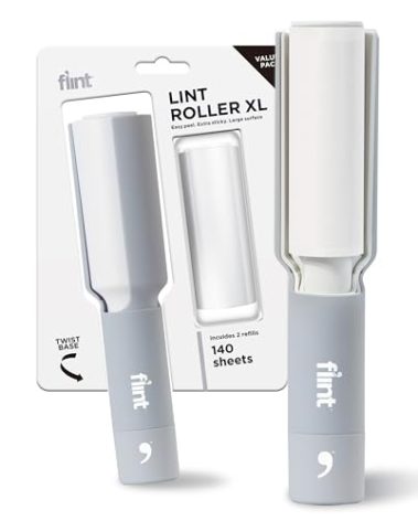 Flint Plus XL Retractable Lint Remover & Pet Hair Roller for Clothes – Refillable & Reusable Lint Roller with 140 Extra Sticky Tear-Off Sheets – Value Pack, Light Grey